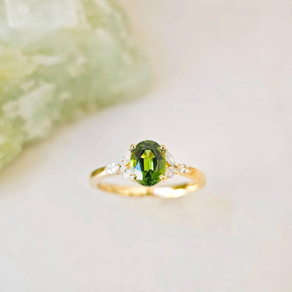 18K Oval Green Sapphire Shirley Ring
