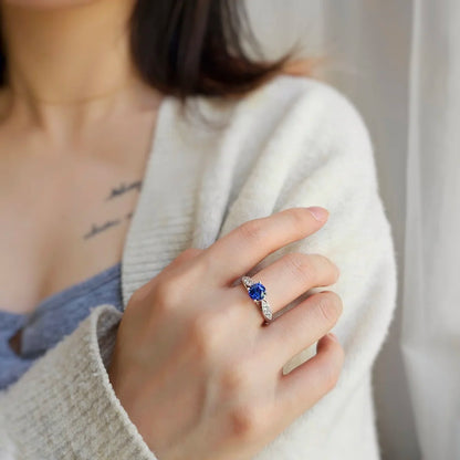 18K Blue Sapphire Leaflet Ring