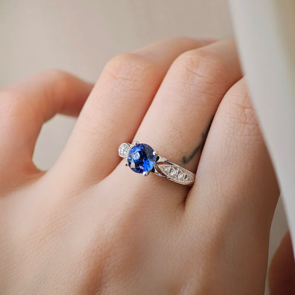 18K Blue Sapphire Leaflet Ring