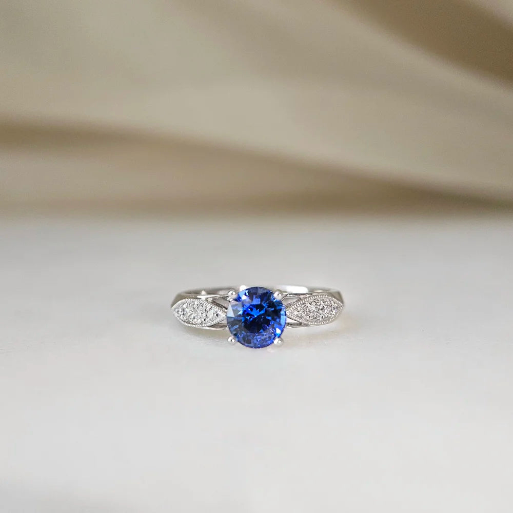 18K Blue Sapphire Leaflet Ring