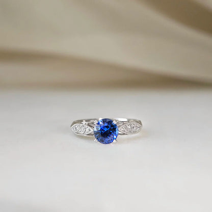 18K Blue Sapphire Leaflet Ring