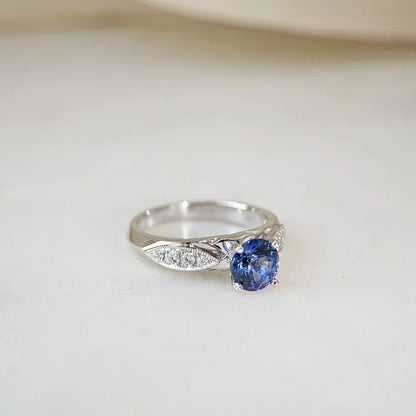 18K Blue Sapphire Leaflet Ring