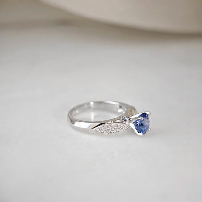 18K Blue Sapphire Leaflet Ring