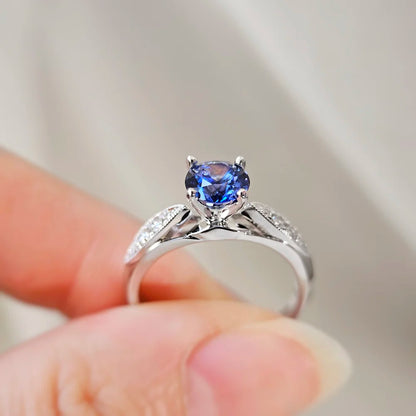 18K Blue Sapphire Leaflet Ring