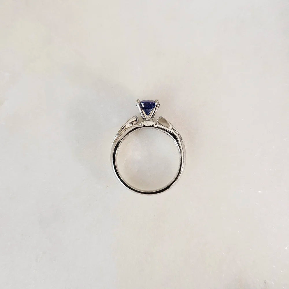 18K Blue Sapphire Leaflet Ring