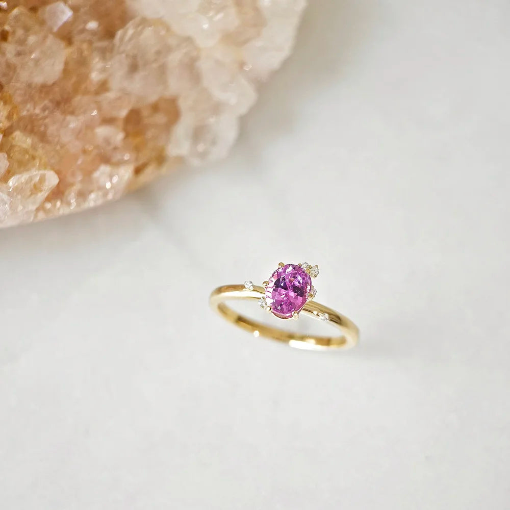 Dainty Minimalist Oval Pink Sapphire Ring
