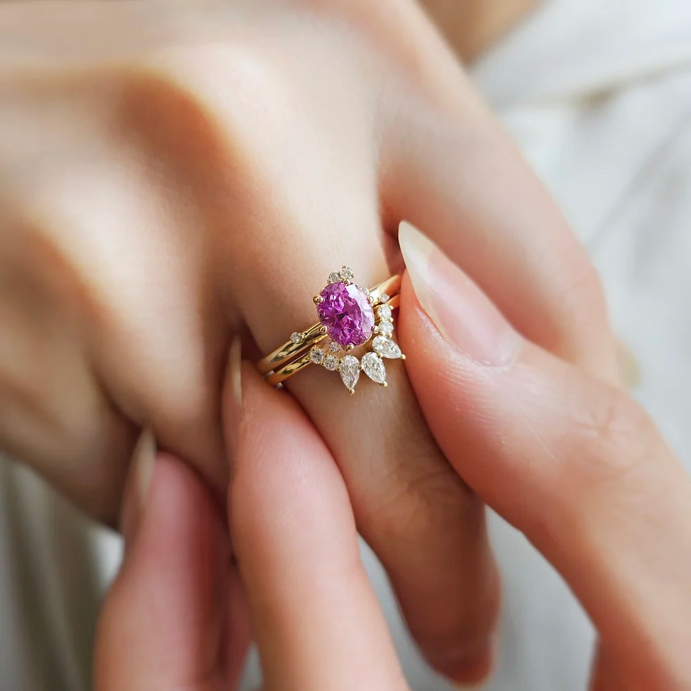 Dainty Minimalist Oval Pink Sapphire Ring