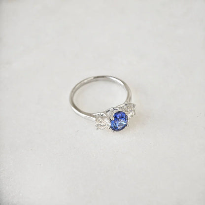 18K Liliana Lab Blue Sapphire Three Stone Ring - Smaller Version