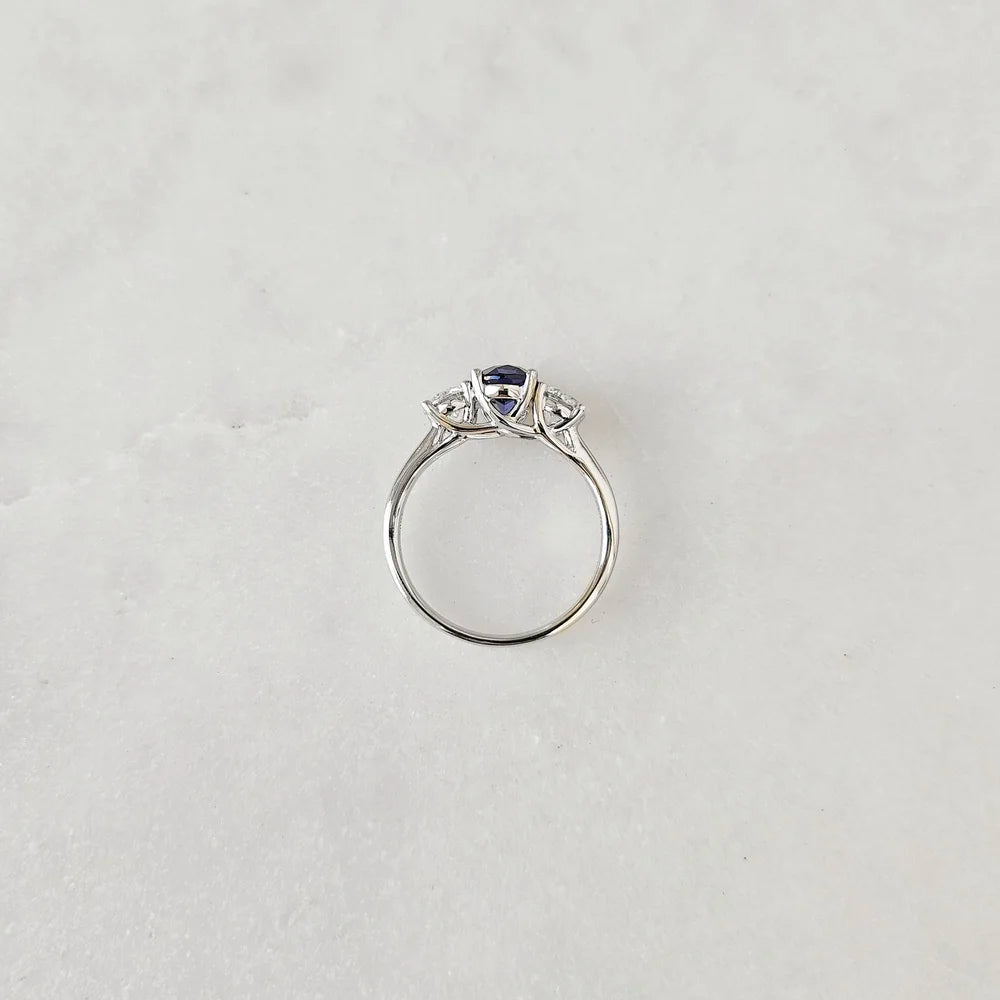 18K Liliana Lab Blue Sapphire Three Stone Ring - Smaller Version