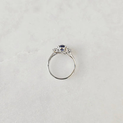 18K Liliana Lab Blue Sapphire Three Stone Ring - Smaller Version