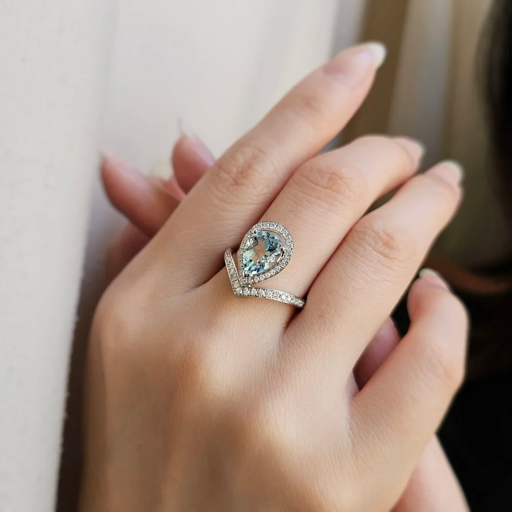 The Crown Auqamarine and Diamond Ring