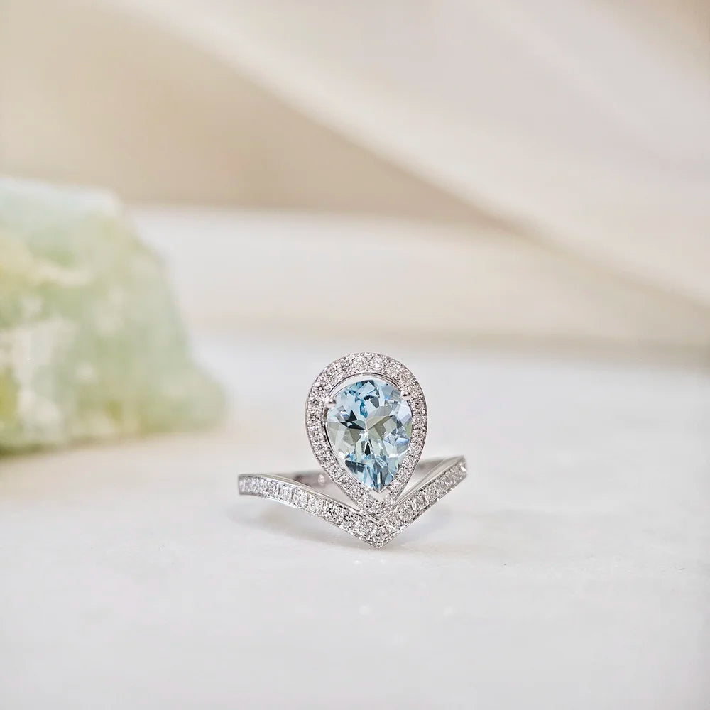 The Crown Auqamarine and Diamond Ring