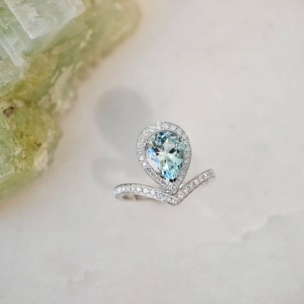 The Crown Auqamarine and Diamond Ring