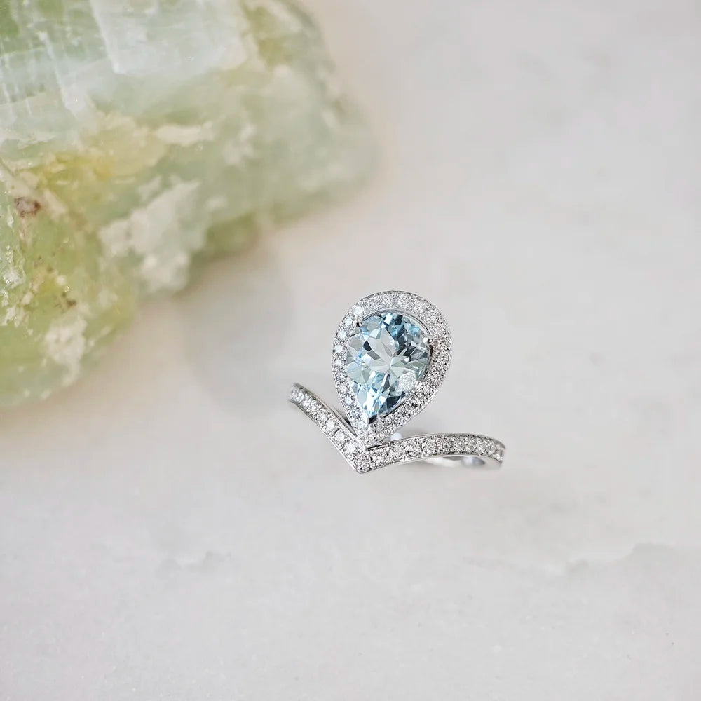 The Crown Auqamarine and Diamond Ring