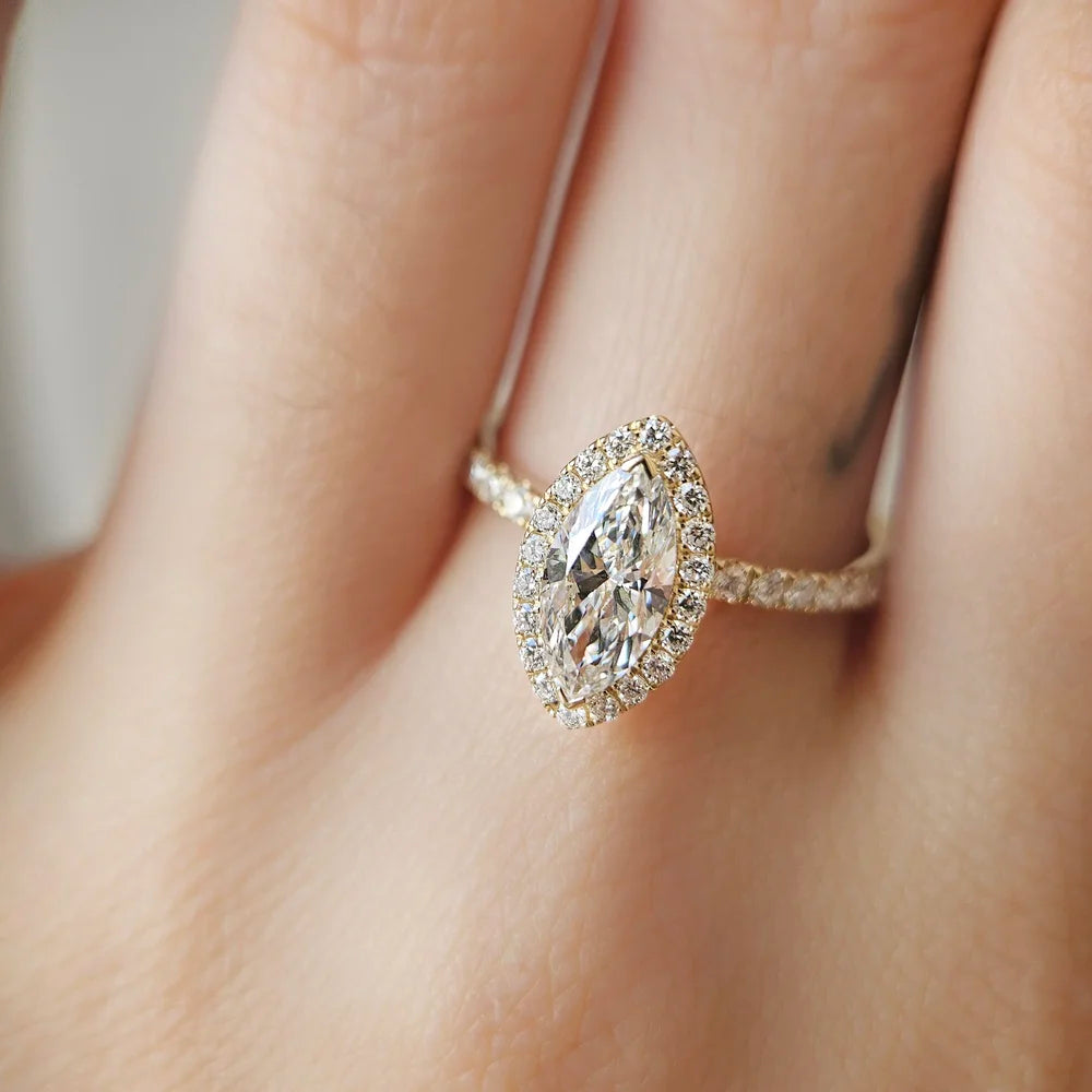 18K Halo Marquise Lab-grown Diamond Band