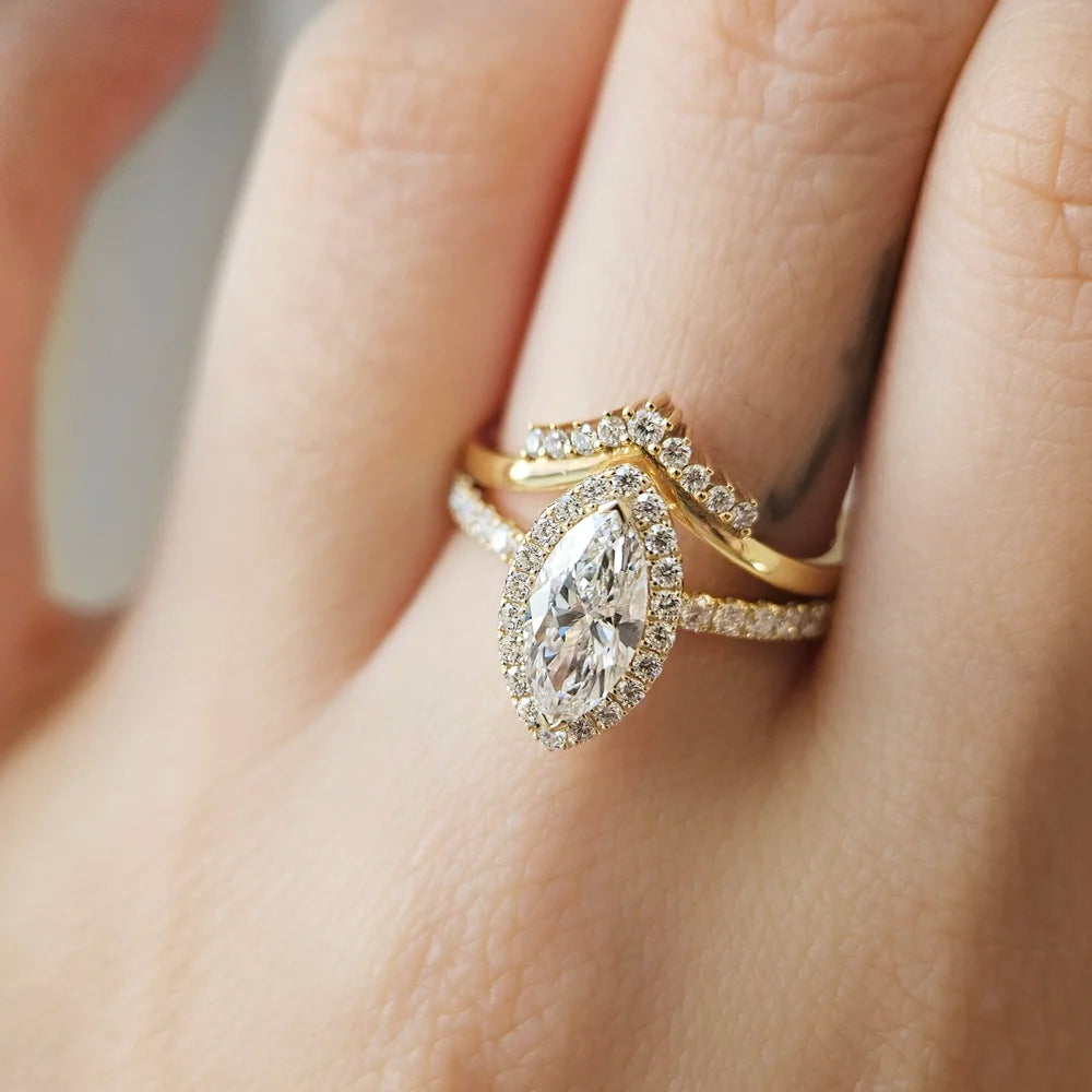 18K Halo Marquise Lab-grown Diamond Band