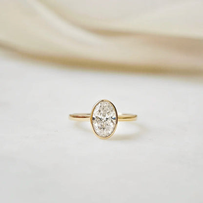 14K Bezel Oval Lab-grown Diamond Ring