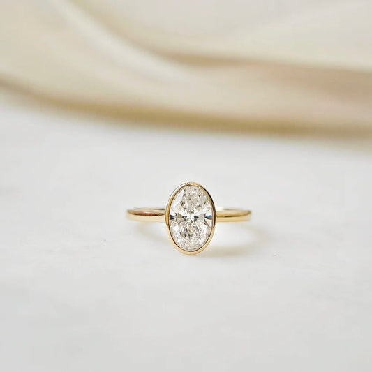 14K Bezel Oval Lab-grown Diamond Ring