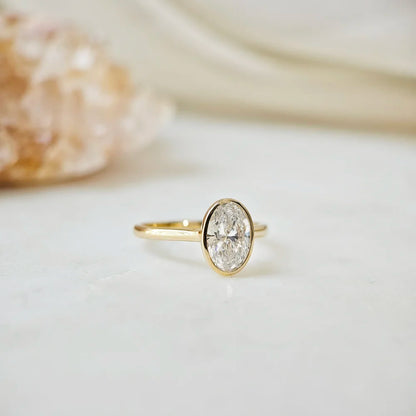 14K Bezel Oval Lab-grown Diamond Ring