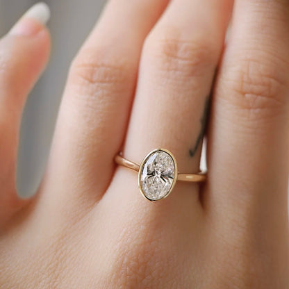 14K Bezel Oval Lab-grown Diamond Ring