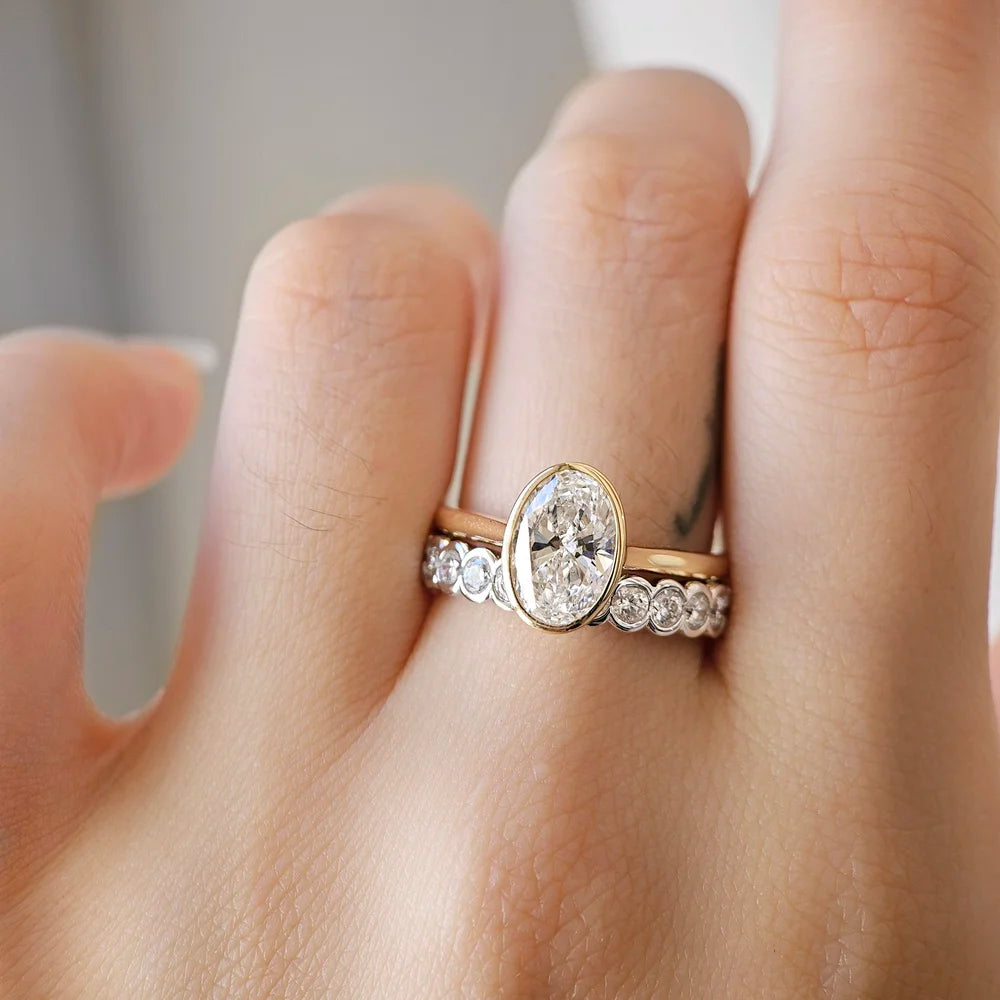 14K Bezel Oval Lab-grown Diamond Ring