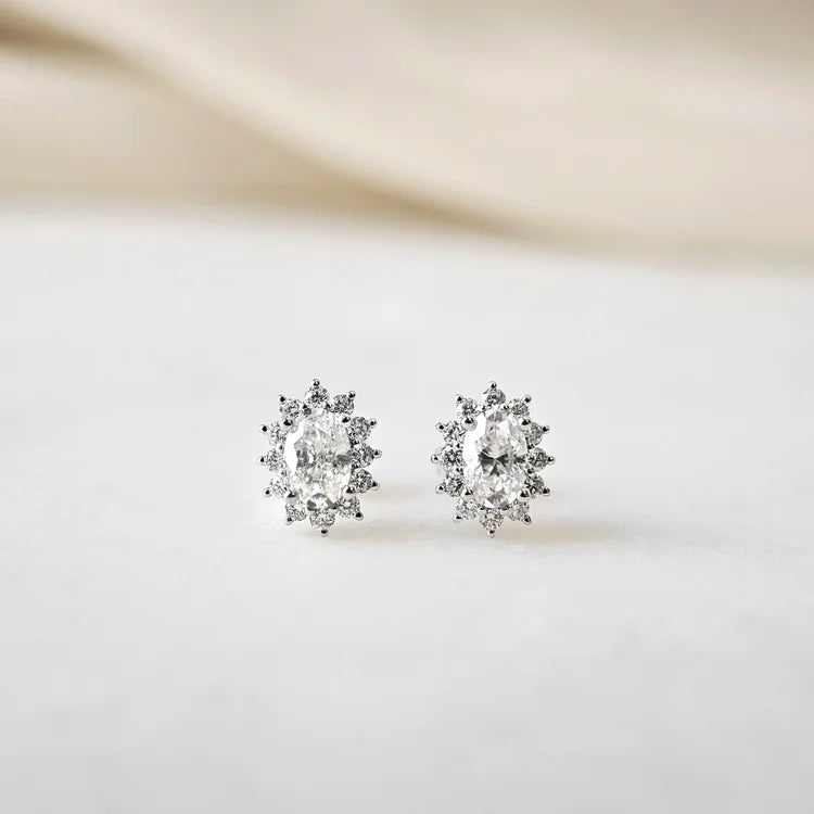 18K Caterina Oval Moissanite with Diamond Snowflake Stud Earrings (0.50cts)