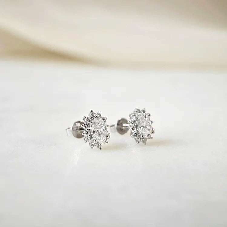 18K Caterina Oval Moissanite with Diamond Snowflake Stud Earrings (0.50cts)