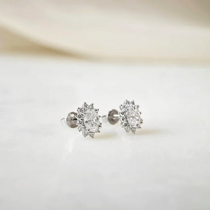 18K Caterina Oval Moissanite with Diamond Snowflake Stud Earrings (0.50cts)