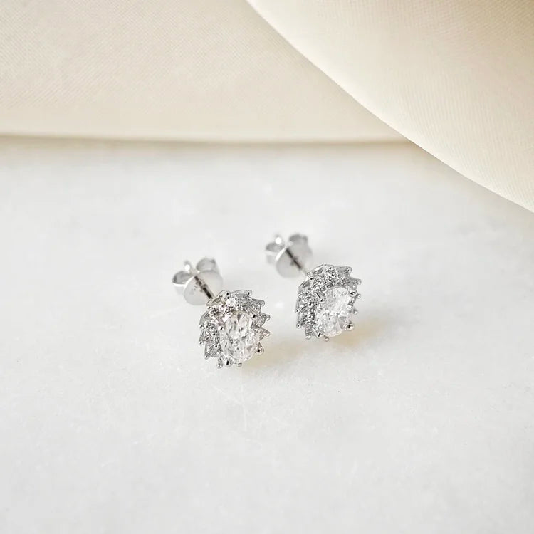 18K Caterina Oval Moissanite with Diamond Snowflake Stud Earrings (0.50cts)