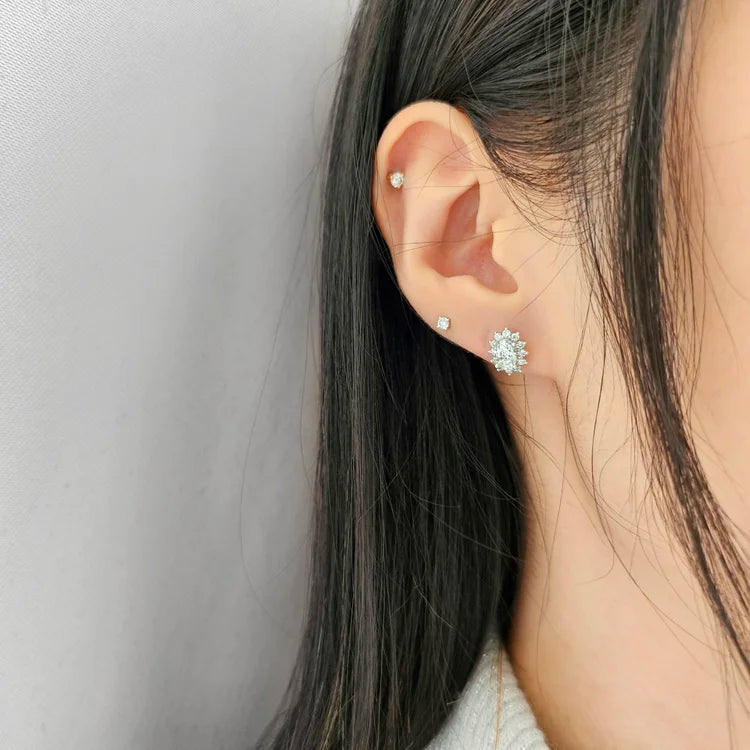 18K Caterina Oval Moissanite with Diamond Snowflake Stud Earrings (0.50cts)