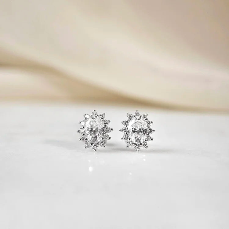 18K Ginger Oval Moissanite with Diamond Snowflake Stud Earrings (1.00cts)