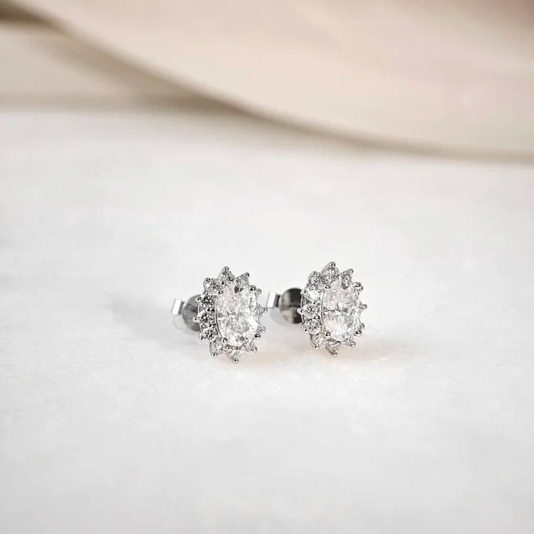 18K Ginger Oval Moissanite with Diamond Snowflake Stud Earrings (1.00cts)