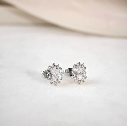 18K Ginger Oval Moissanite with Diamond Snowflake Stud Earrings (1.00cts)