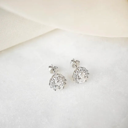 18K Ginger Oval Moissanite with Diamond Snowflake Stud Earrings (1.00cts)