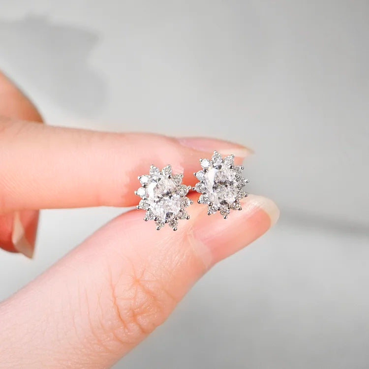 18K Ginger Oval Moissanite with Diamond Snowflake Stud Earrings (1.00cts)