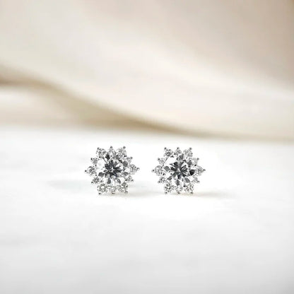 18K Gianna Round Moissanite with Diamond Snowflake Stud Earrings (1.00cts)