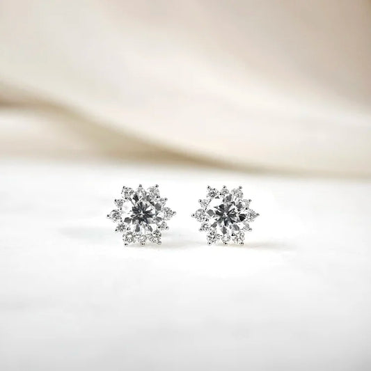 18K Gianna Round Moissanite with Diamond Snowflake Stud Earrings (1.00cts)
