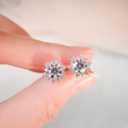 18K Gianna Round Moissanite with Diamond Snowflake Stud Earrings (1.00cts)