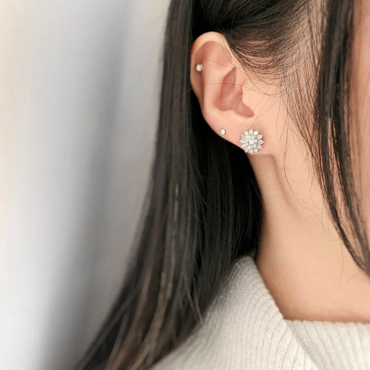 18K Adelina Round Moissanite with Diamond Snowflake Stud Earrings