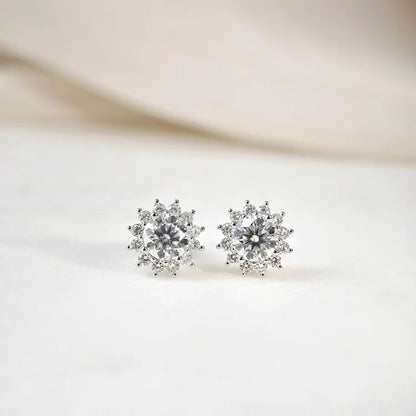 18K Adelina Round Moissanite with Diamond Snowflake Stud Earrings