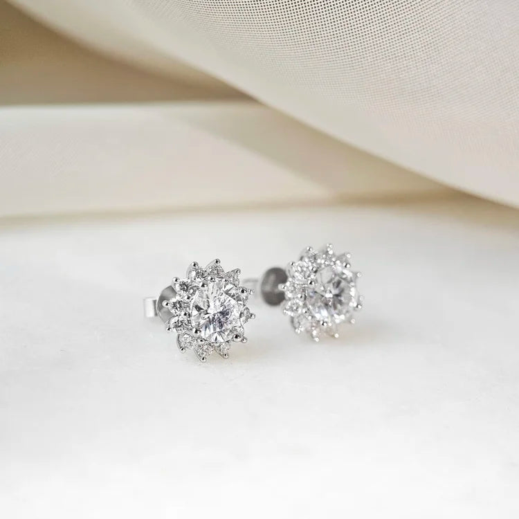 18K Adelina Round Moissanite with Diamond Snowflake Stud Earrings
