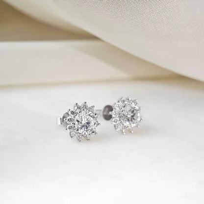 18K Adelina Round Moissanite with Diamond Snowflake Stud Earrings