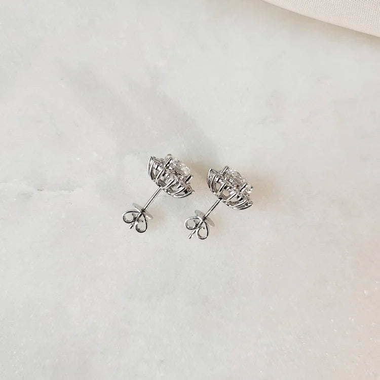 18K Adelina Round Moissanite with Diamond Snowflake Stud Earrings