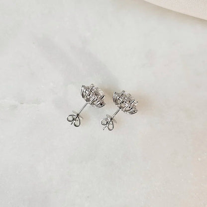 18K Adelina Round Moissanite with Diamond Snowflake Stud Earrings