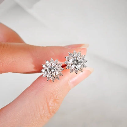 18K Adelina Round Moissanite with Diamond Snowflake Stud Earrings