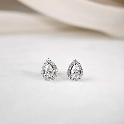 18K Beatrice Pear Moissanite with Diamond Halo Stud Earrings