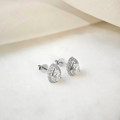 18K Beatrice Pear Moissanite with Diamond Halo Stud Earrings