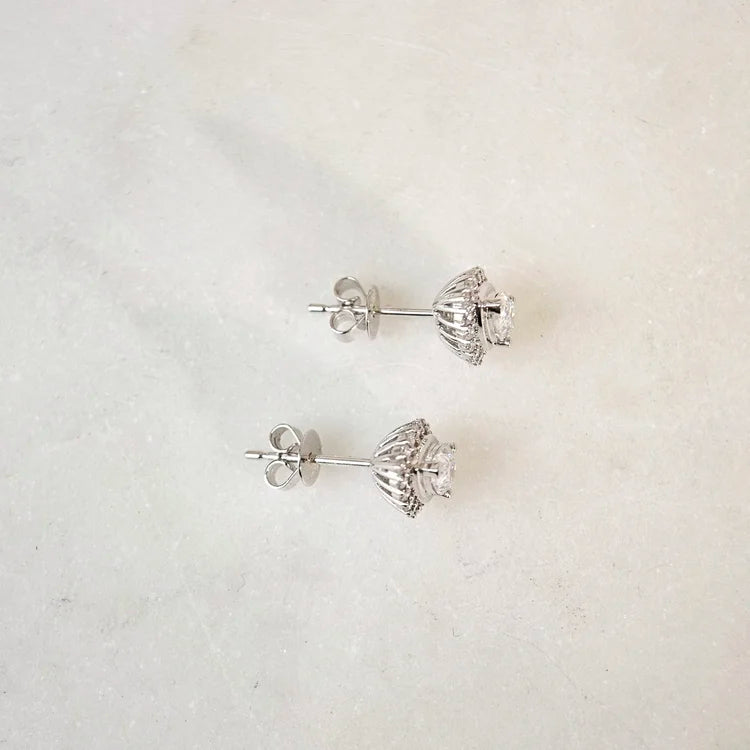 18K Beatrice Pear Moissanite with Diamond Halo Stud Earrings