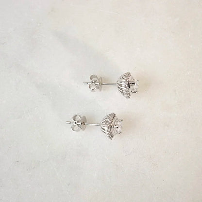 18K Allegra Pear Moissanite with Diamond Halo Stud Earrings