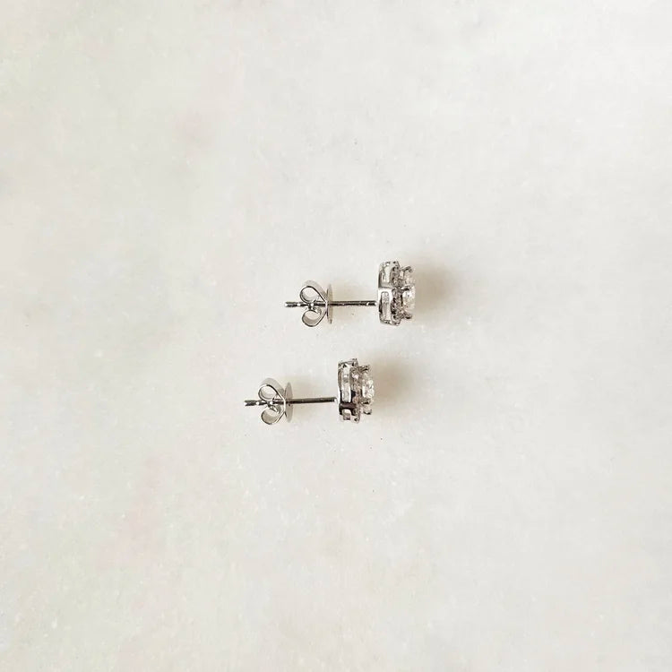 18K Guilia Round Moissanite with Diamond Halo Stud Earrings